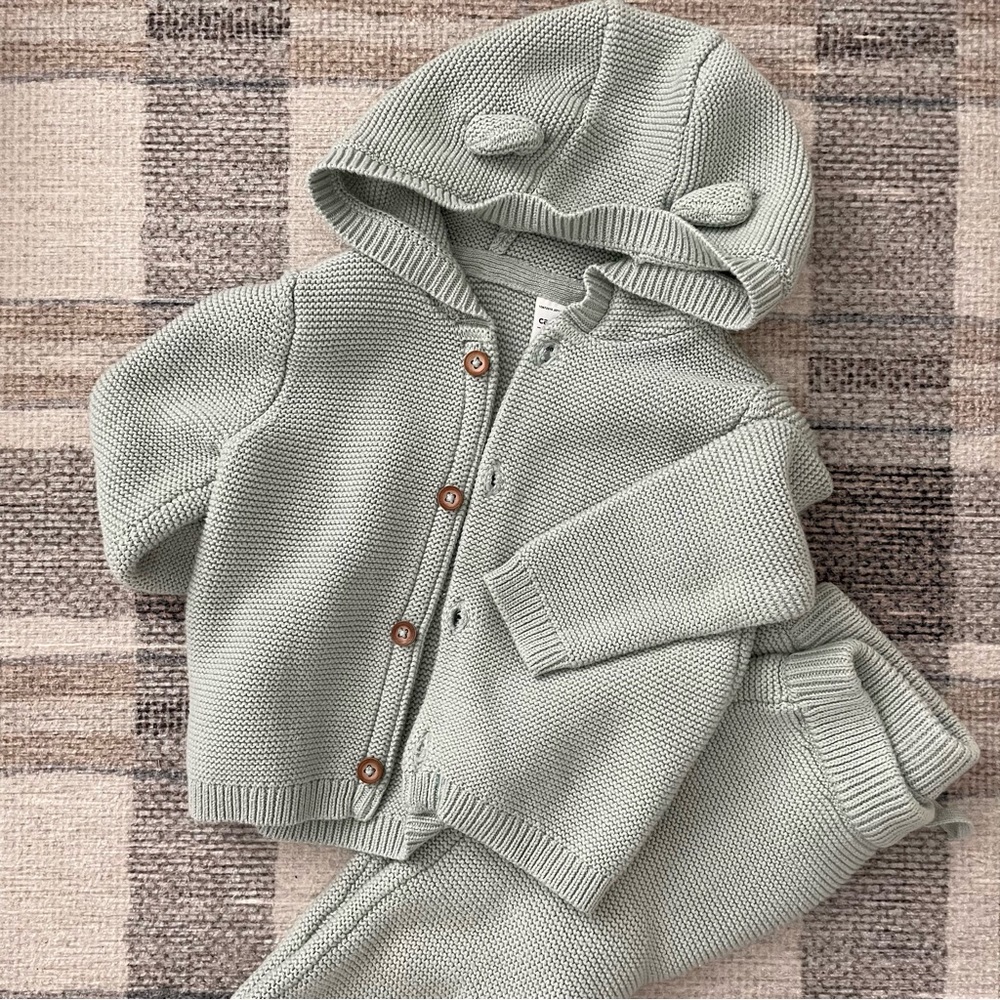 carter’s seafoam green two piece knit cardigan set